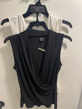 Tahari Black and White Sleeveless Drape Front Tops - 2 Pack